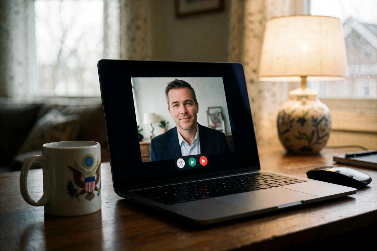 Laptop, American correspondence, and a phone on an apartment desk in Buenos Aires