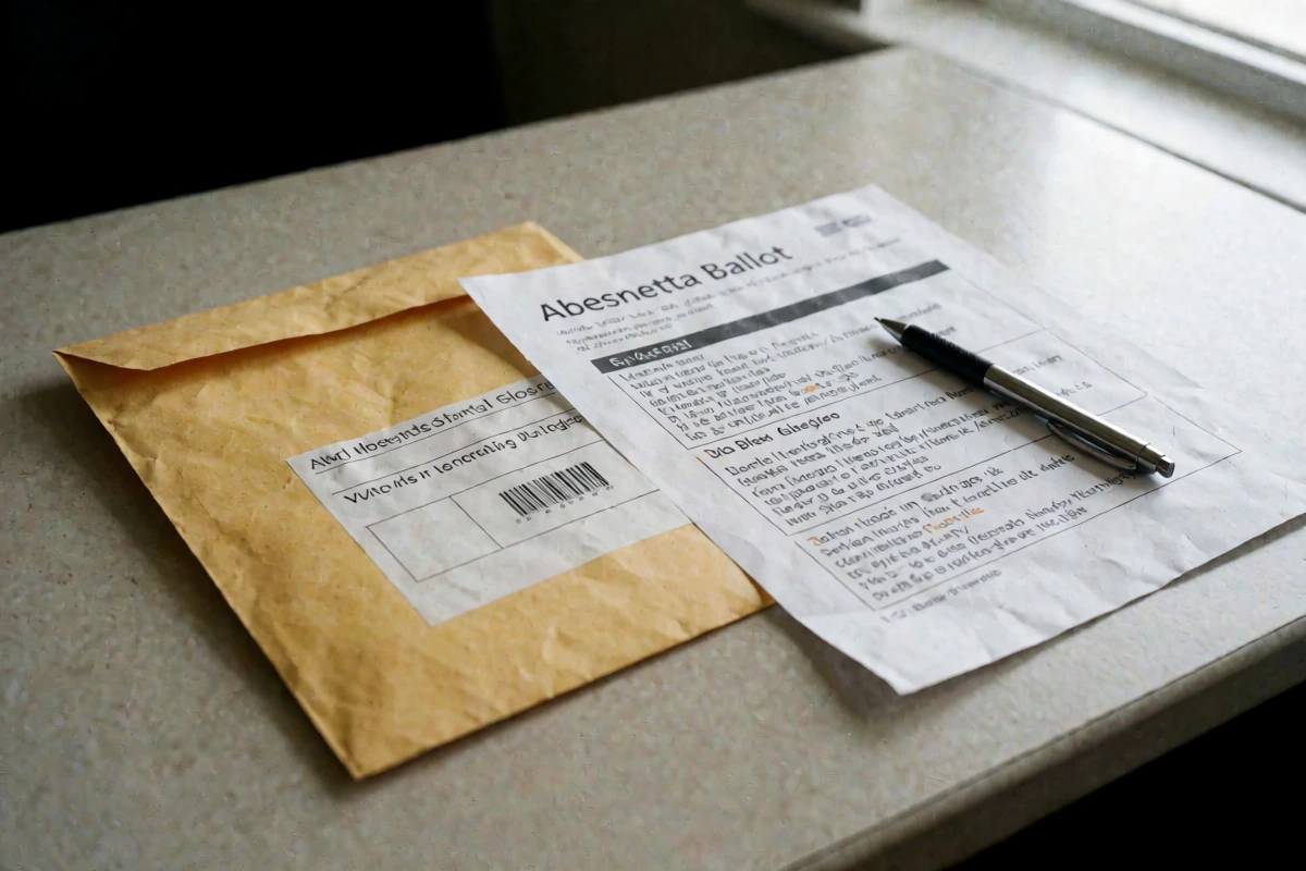 Absentee voting papers and a mailing envelope on a Buenos Aires apartment table